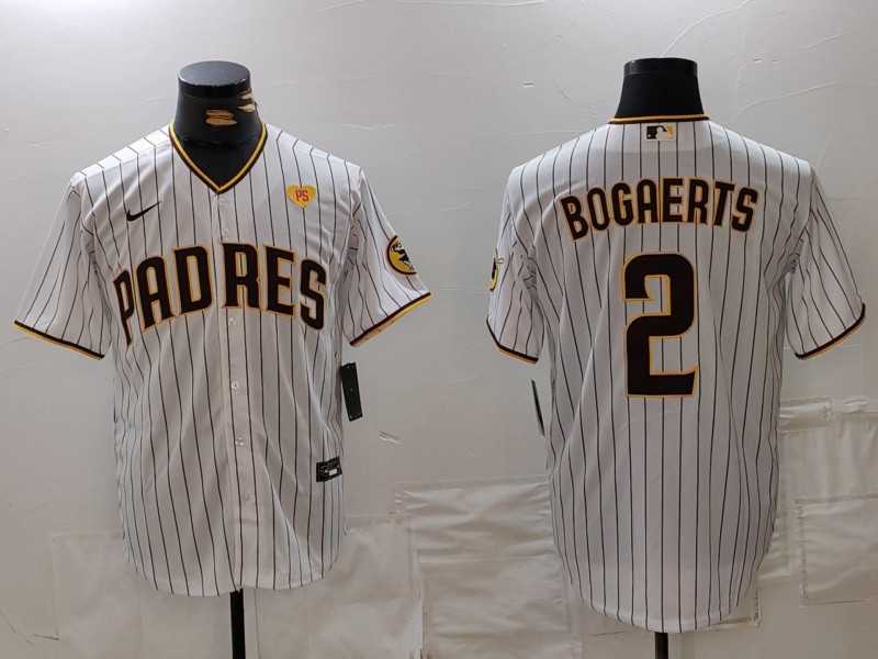 Men%27s San Diego Padres #2 Xander Bogaerts White With PS Patch Cool Base Stitched Jersey